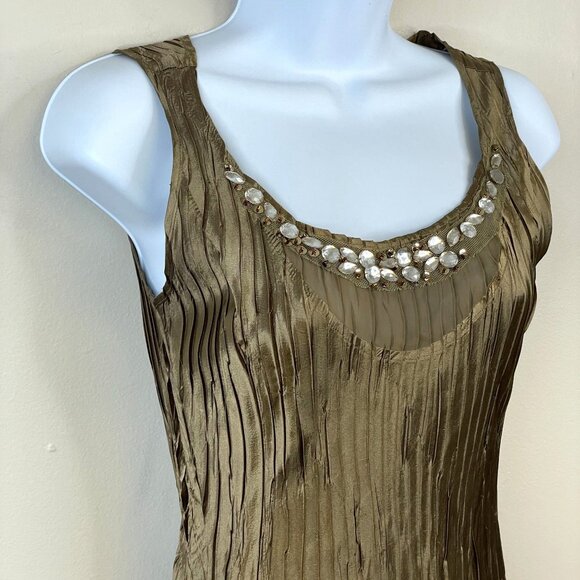 Vintage Y2K Golden Goddess Bronze Silky Satin Midi Dress Small Chiffon Party NYE - Picture 4 of 13